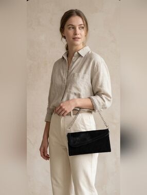 Coupe Black Suede and Hair on Leather Clutch Wristlet Handbag